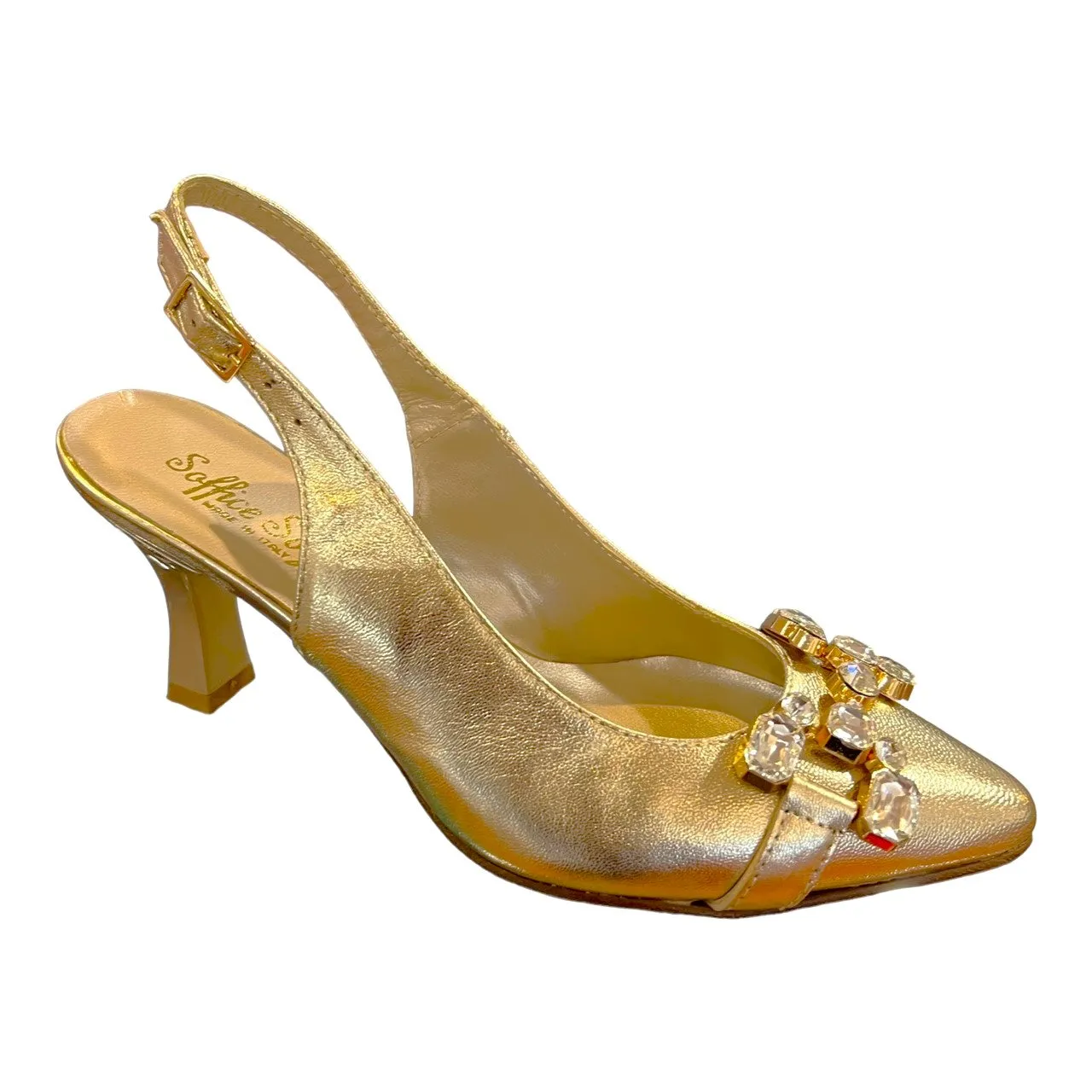 24055 Gold Laminated Leather Mid Heels