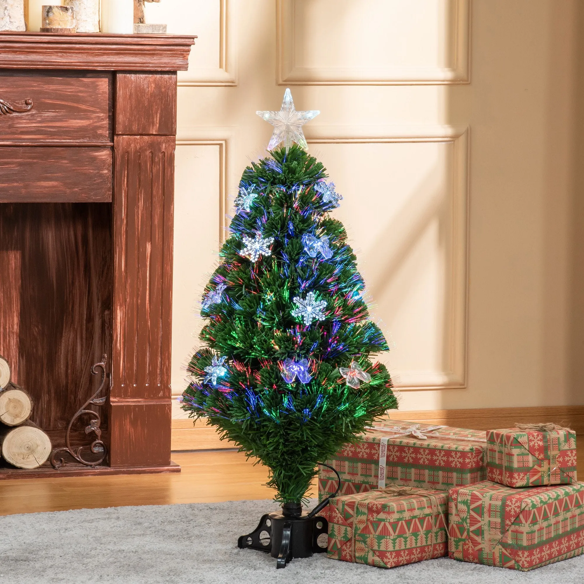 3FT Prelit Artificial Christmas Tree Fiber Optic LED Light Holiday Home Xmas Decoration Tree with Foldable Feet