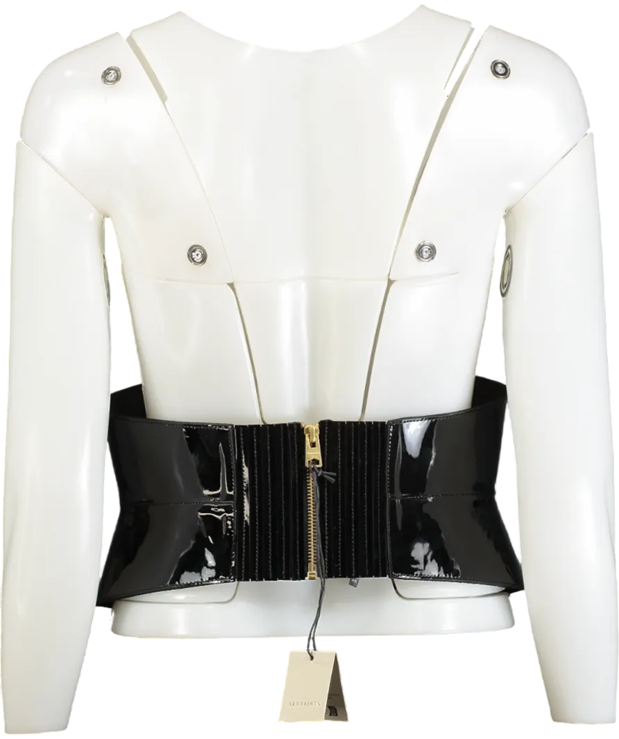 AllSaints Oakleigh Black Patent Leather Corset Belt UK S/M