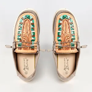 American Darling ADFT133GR8 Hand tooled carved genuine leather trim lightweight shoe footwear slip on