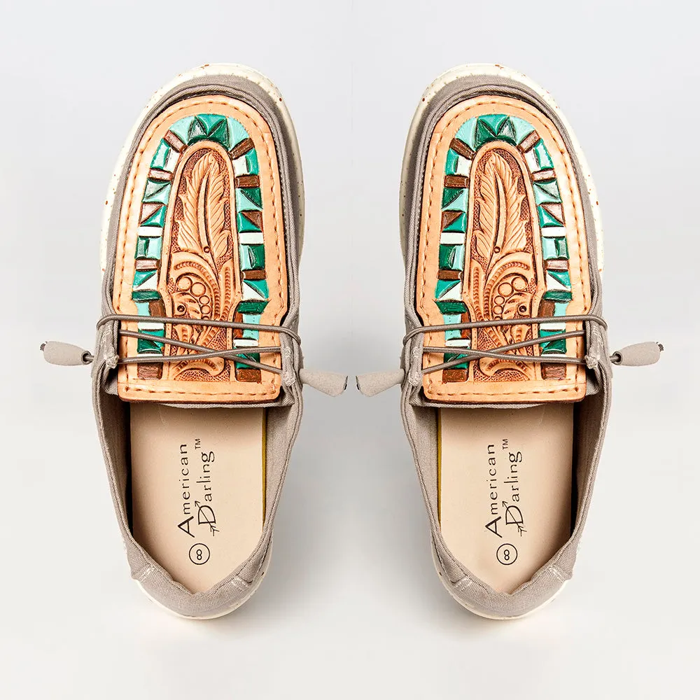American Darling ADFT133GR8 Hand tooled carved genuine leather trim lightweight shoe footwear slip on