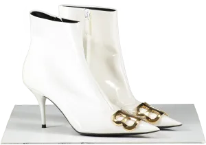 BALENCIAGA  Bb White Patent Leather Kitten Heel Ankle Boots UK 6 EU 39 