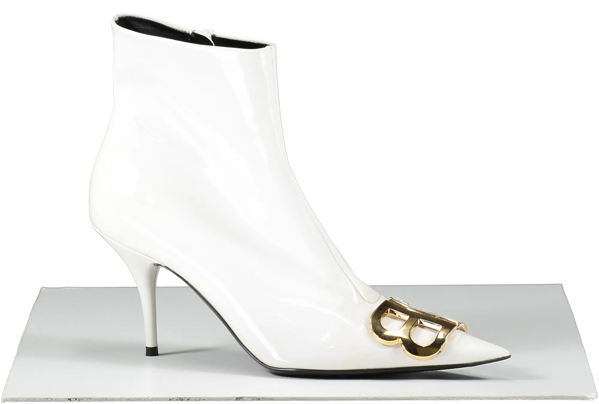 BALENCIAGA  Bb White Patent Leather Kitten Heel Ankle Boots UK 6 EU 39 