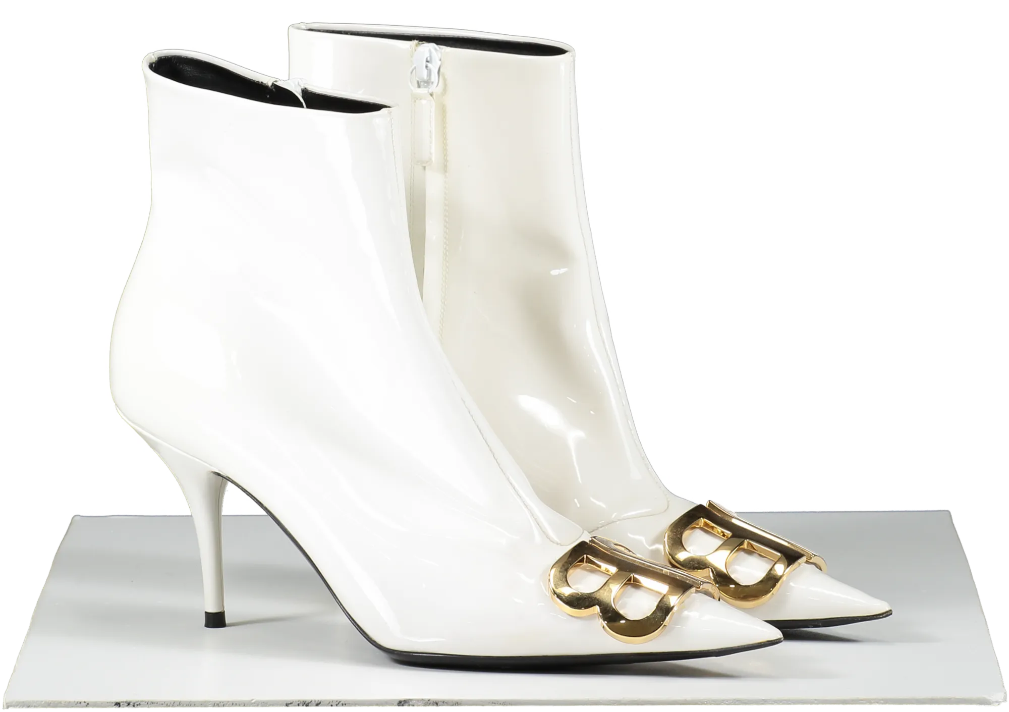 BALENCIAGA  Bb White Patent Leather Kitten Heel Ankle Boots UK 6 EU 39 