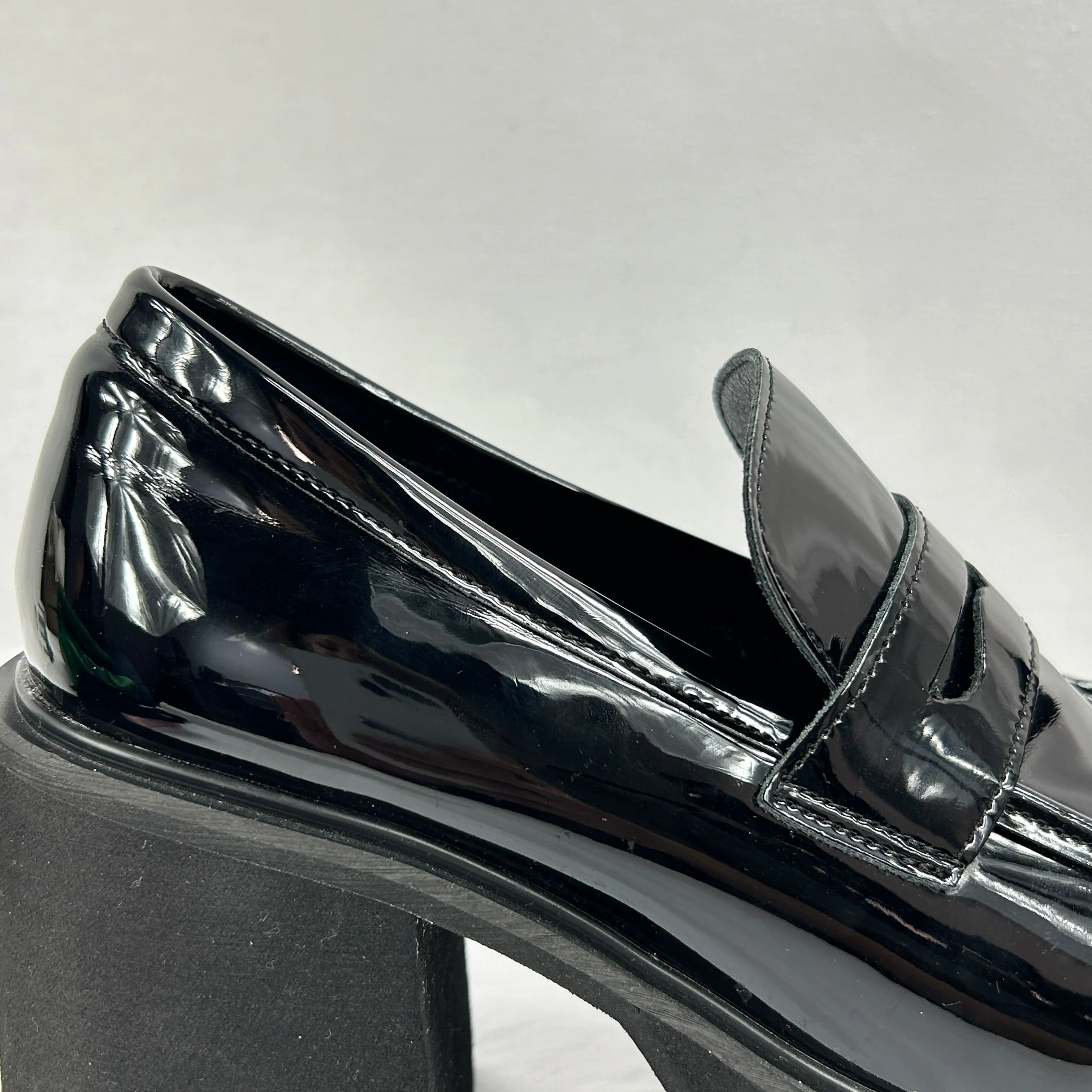 Black Faux Patent Platform Heeled Loafers
