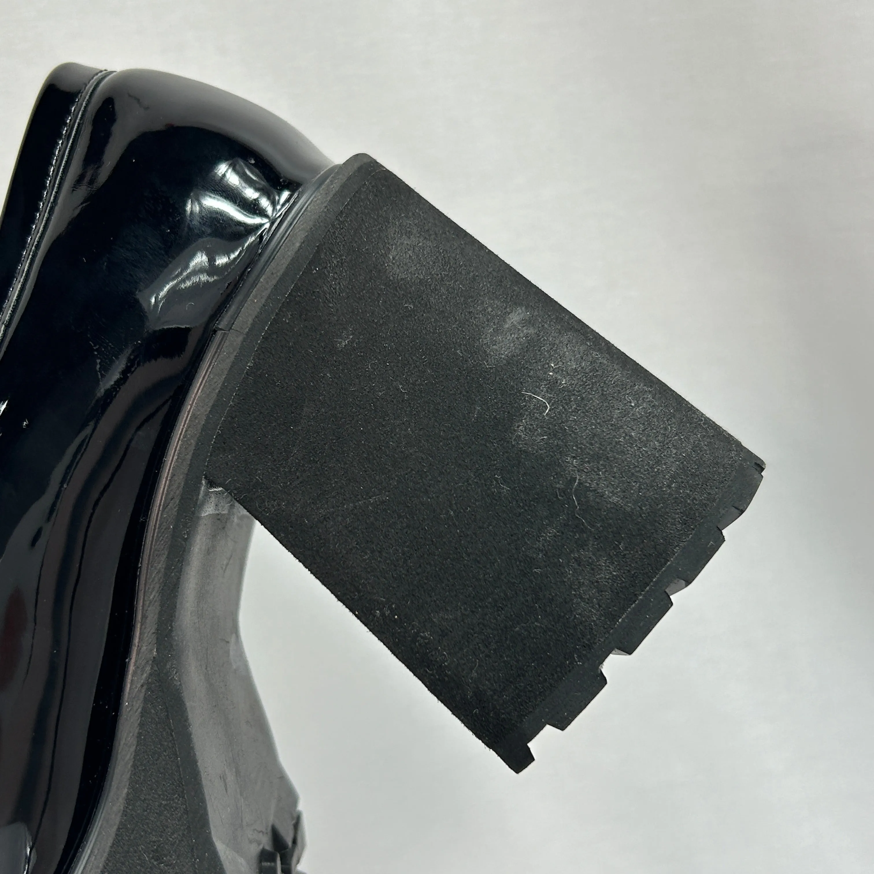 Black Faux Patent Platform Heeled Loafers