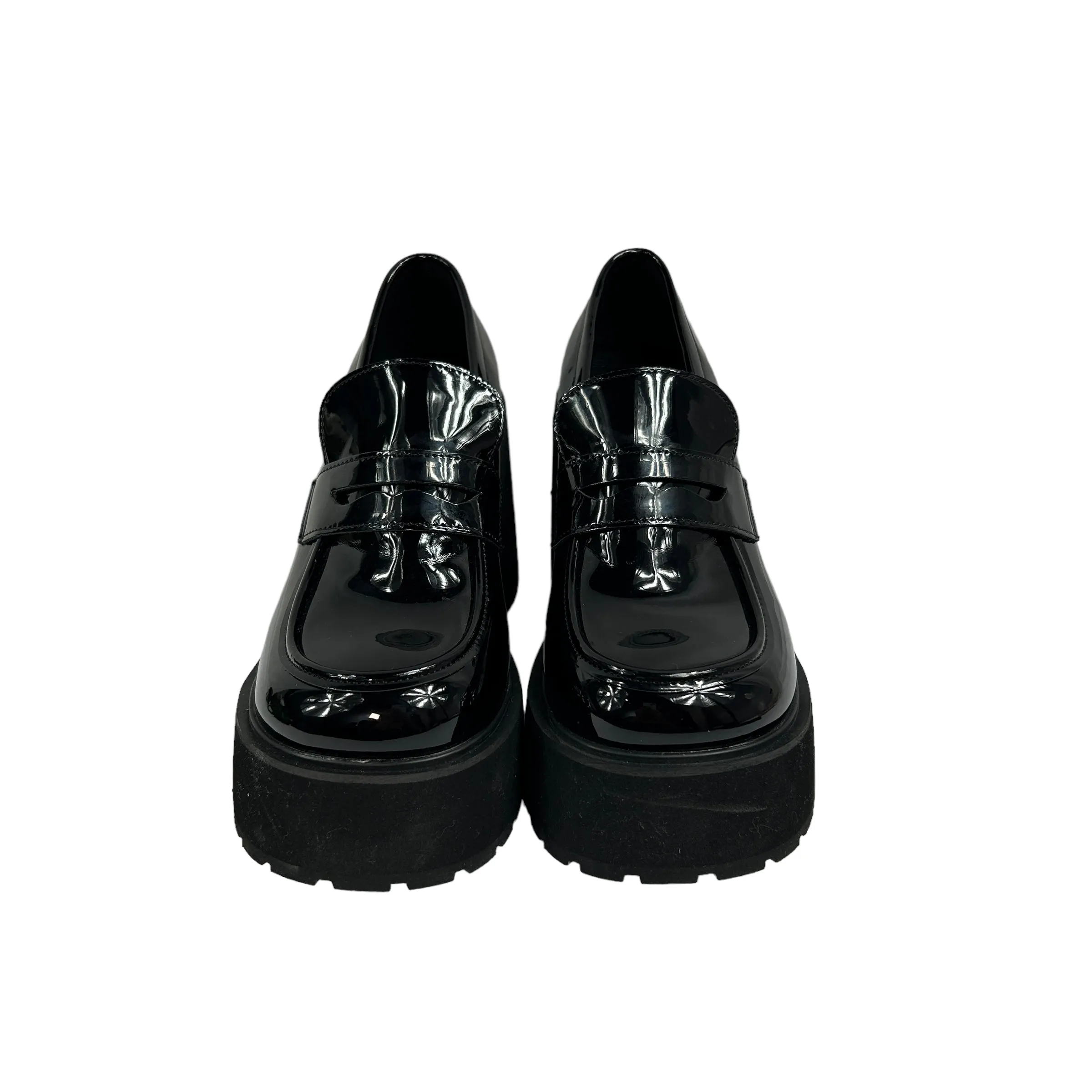 Black Faux Patent Platform Heeled Loafers