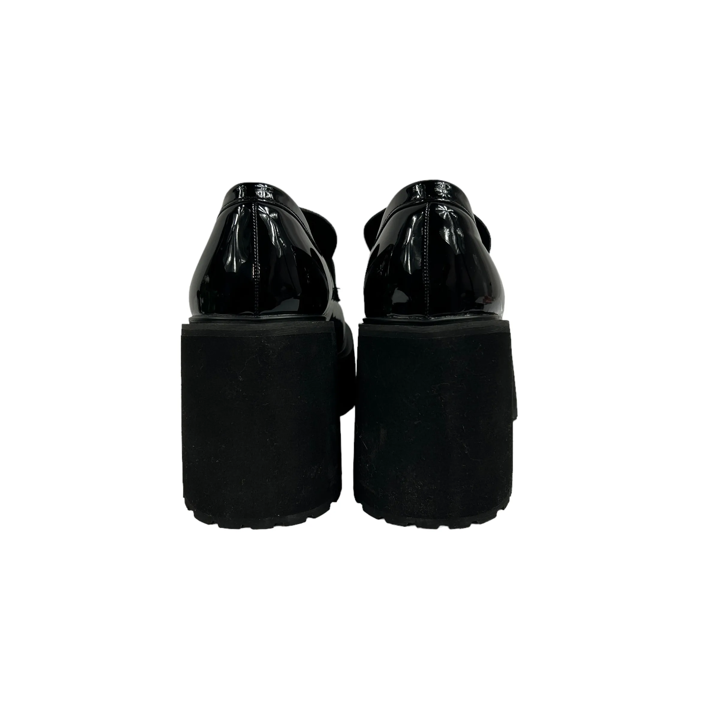Black Faux Patent Platform Heeled Loafers