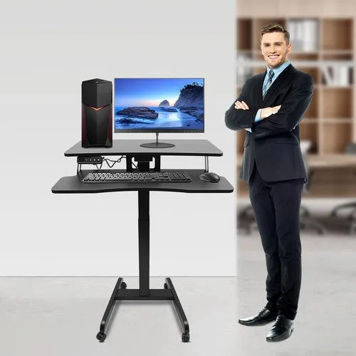 Black Rolling Electric Podium Desk Height Adjustable with Wheels for Office Home