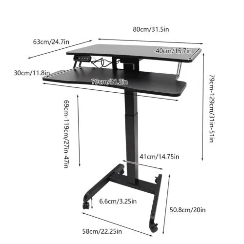 Black Rolling Electric Podium Desk Height Adjustable with Wheels for Office Home