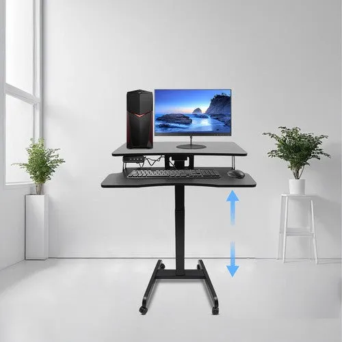 Black Rolling Electric Podium Desk Height Adjustable with Wheels for Office Home