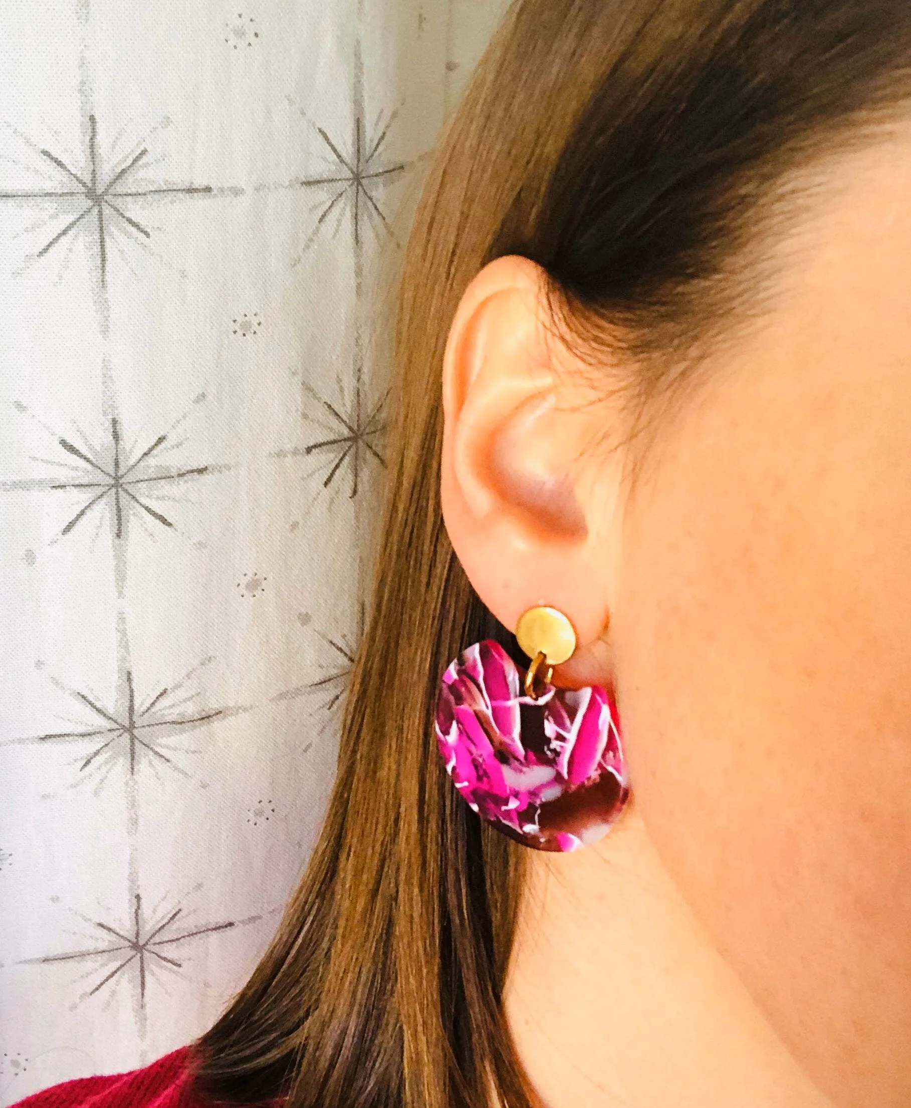 Black Statement Lucite Big Geometric Dangle Earrings - Hanna
