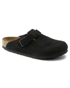 Boston Soft Footbed Black Suede Leather Clogs