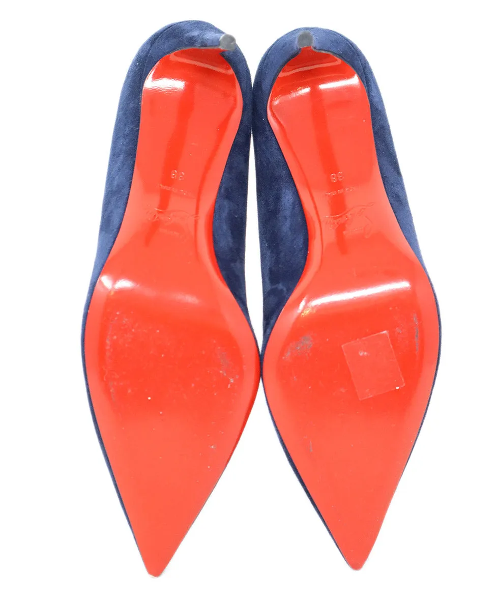 Christian Louboutin Blue Navy Suede Heels sz 8