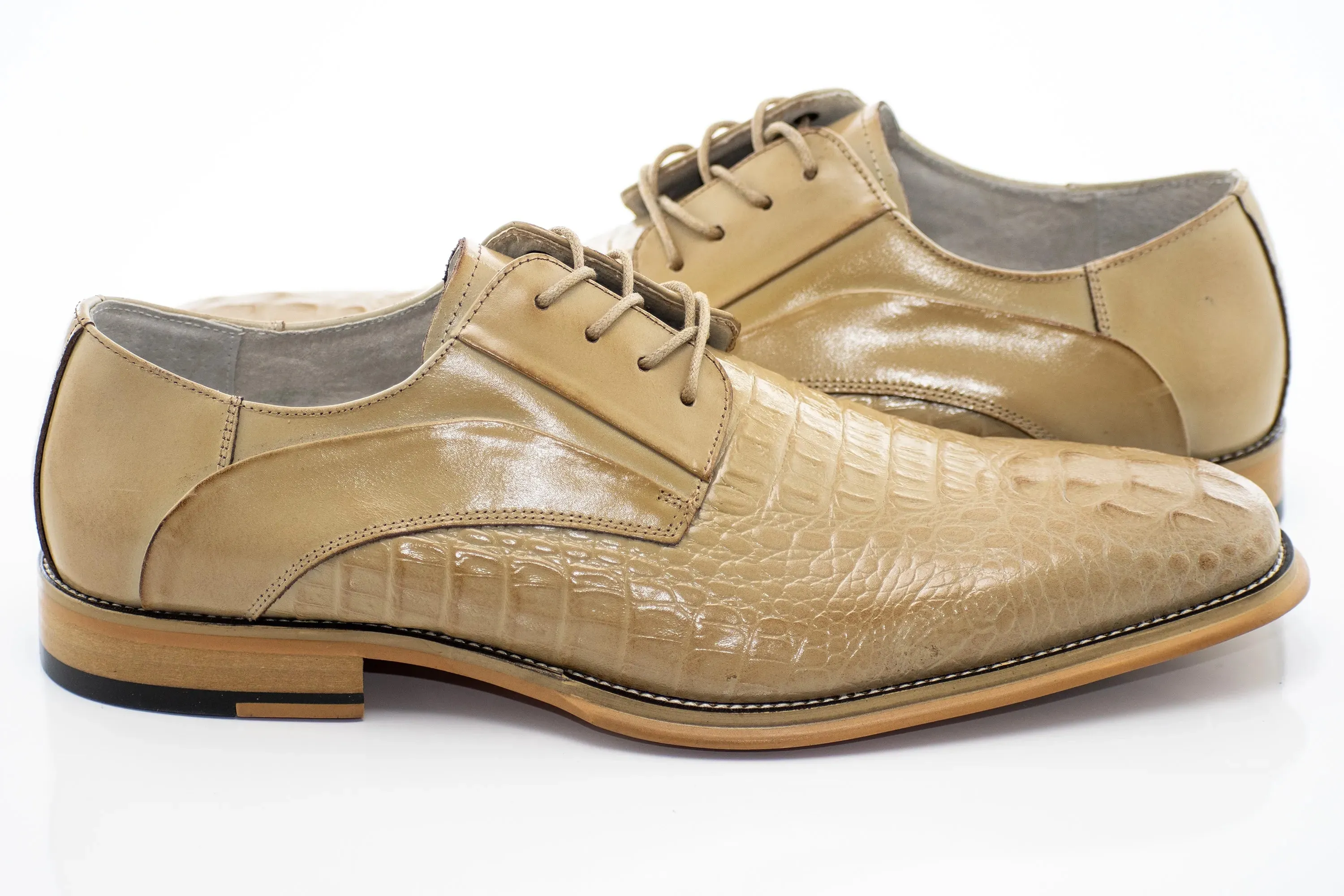 Crocodile Textured Leather Derby Dress Shoes