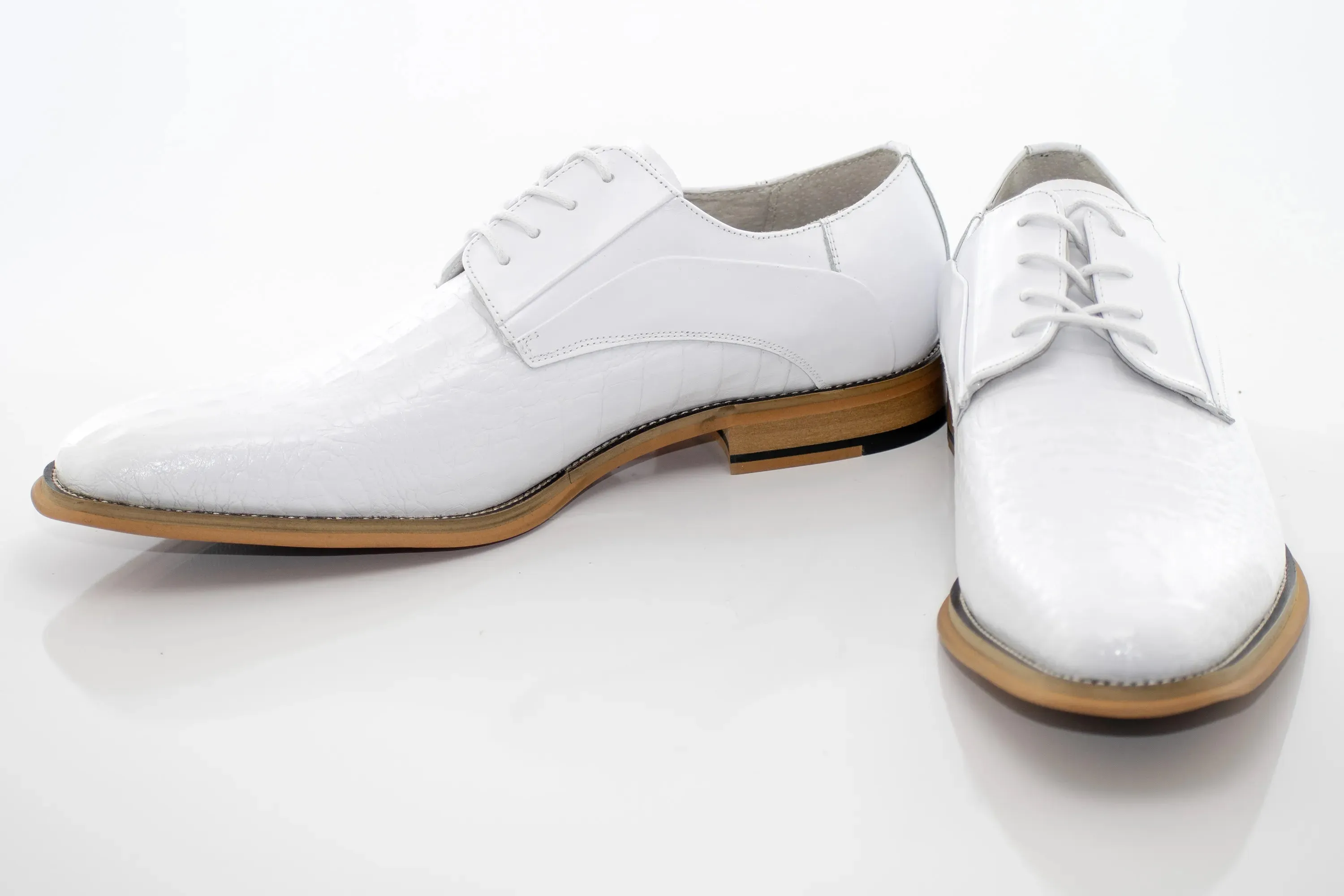 Crocodile Textured Leather Derby Dress Shoes