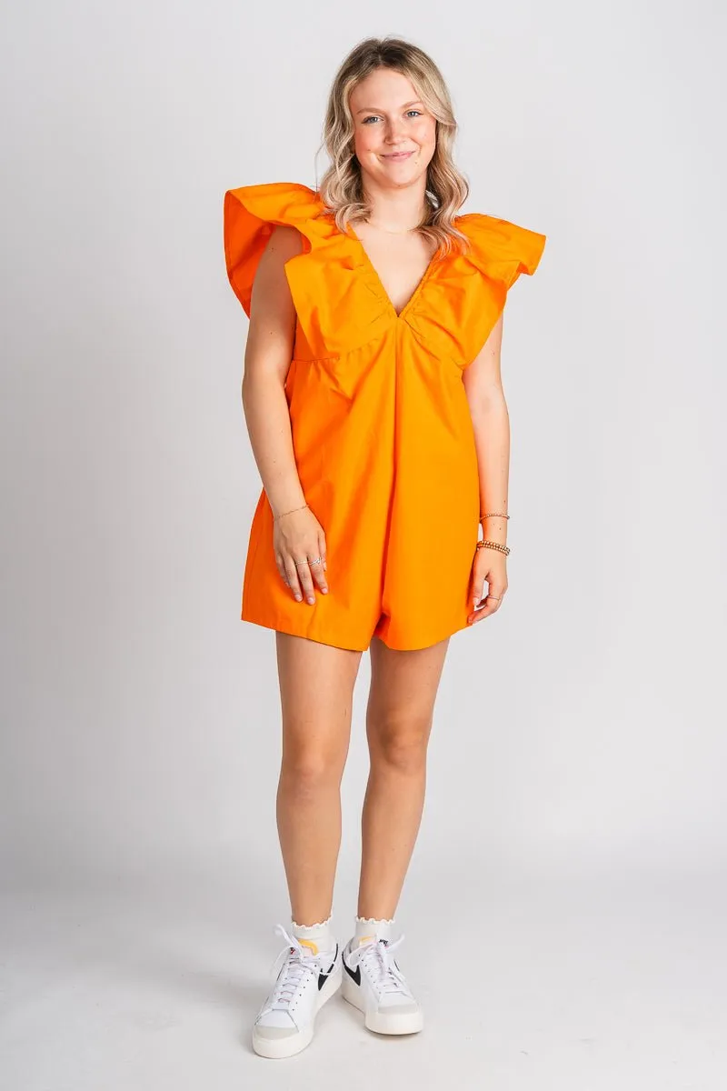 Denim ruffle romper sunkist