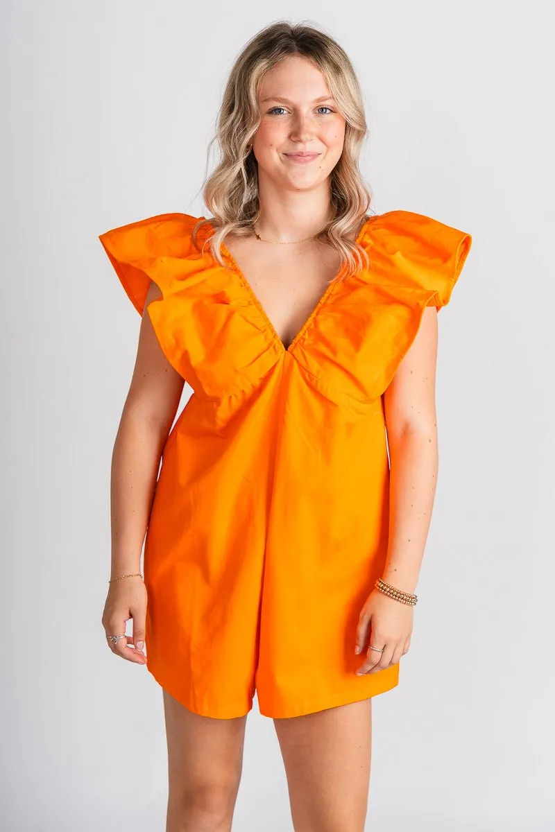 Denim ruffle romper sunkist