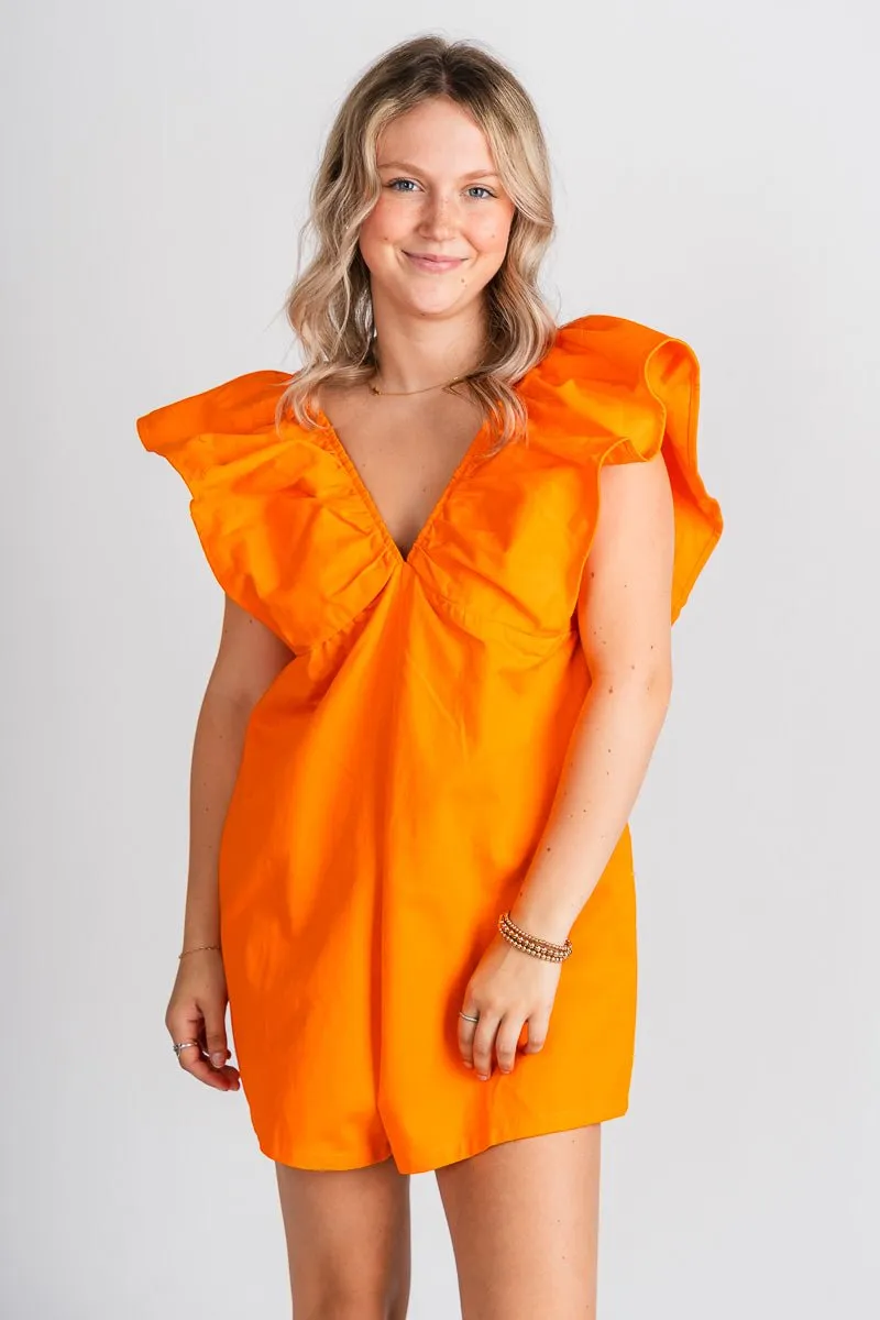 Denim ruffle romper sunkist