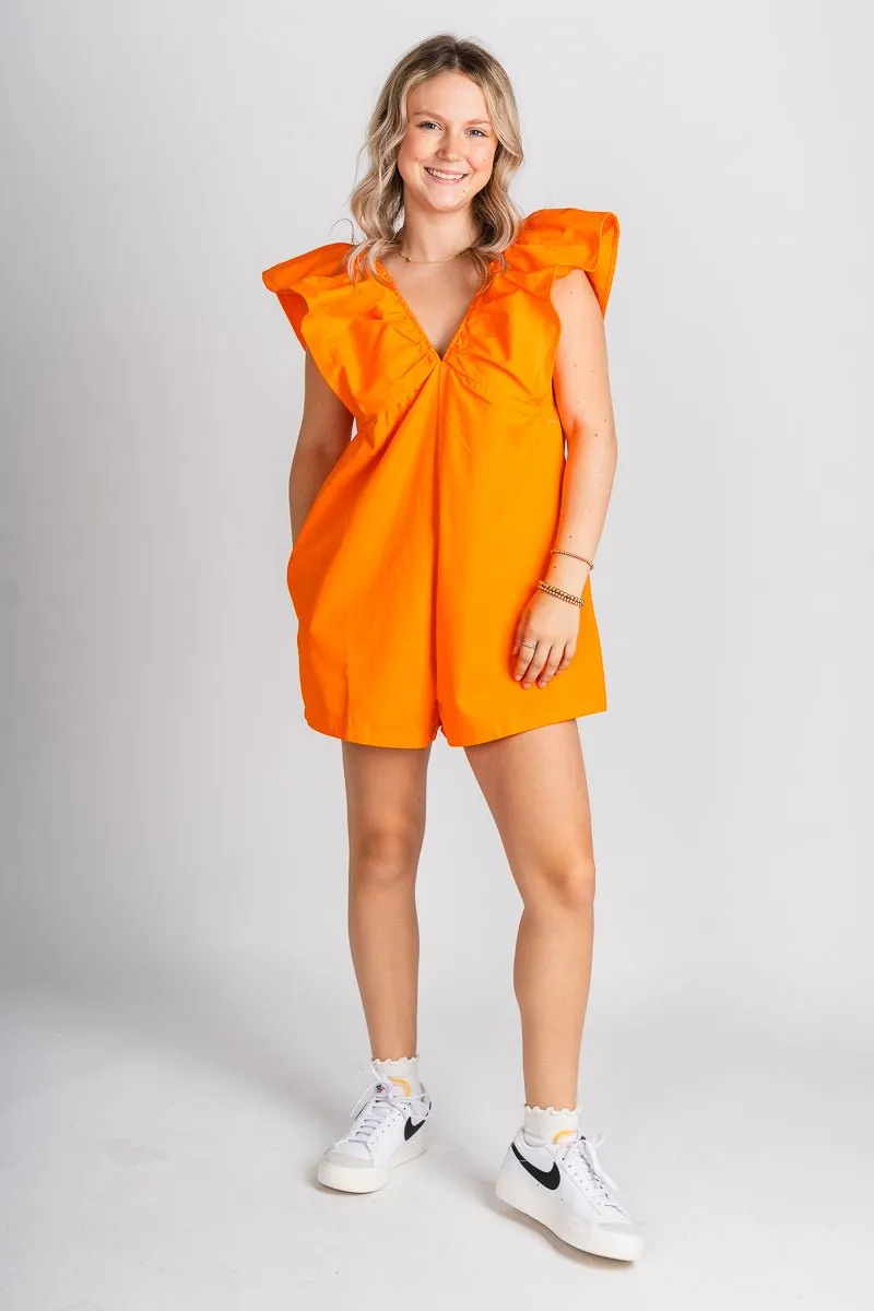 Denim ruffle romper sunkist