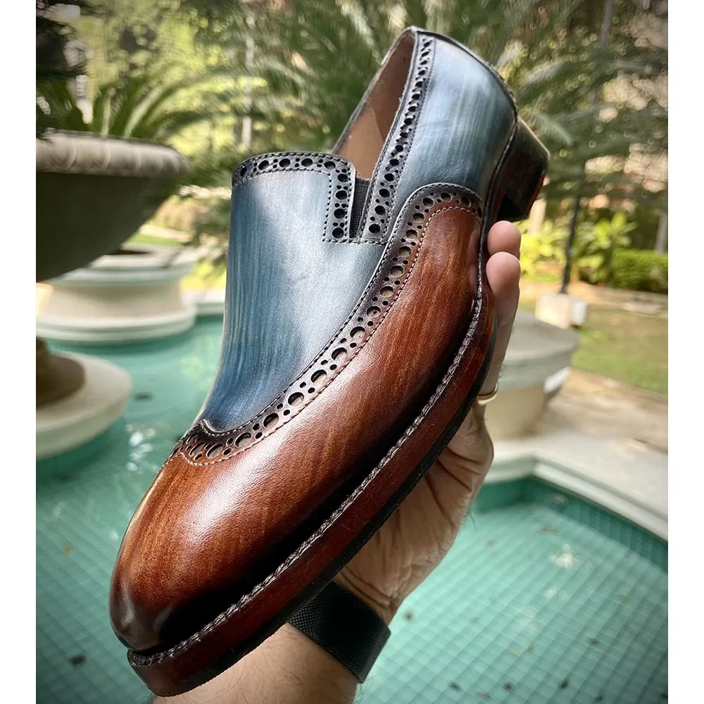 Dual Tone Patina Brush Stroke Glossed Loafers