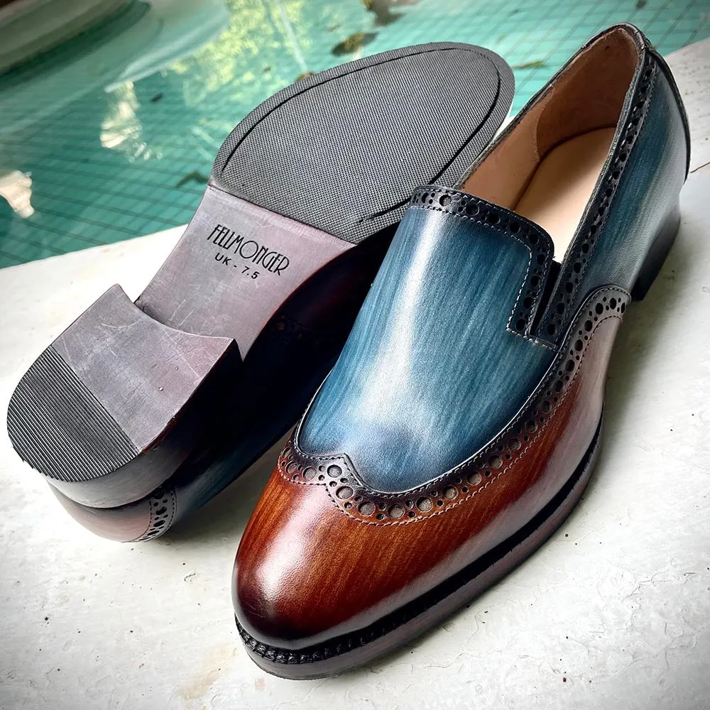 Dual Tone Patina Brush Stroke Glossed Loafers