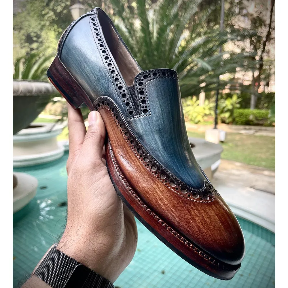 Dual Tone Patina Brush Stroke Glossed Loafers