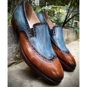 Dual Tone Patina Brush Stroke Glossed Loafers