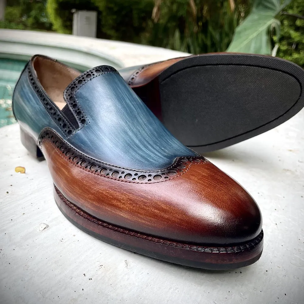Dual Tone Patina Brush Stroke Glossed Loafers