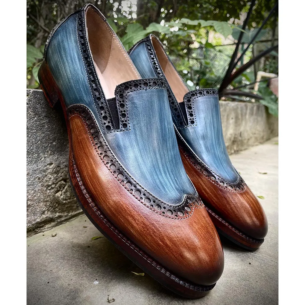 Dual Tone Patina Brush Stroke Glossed Loafers