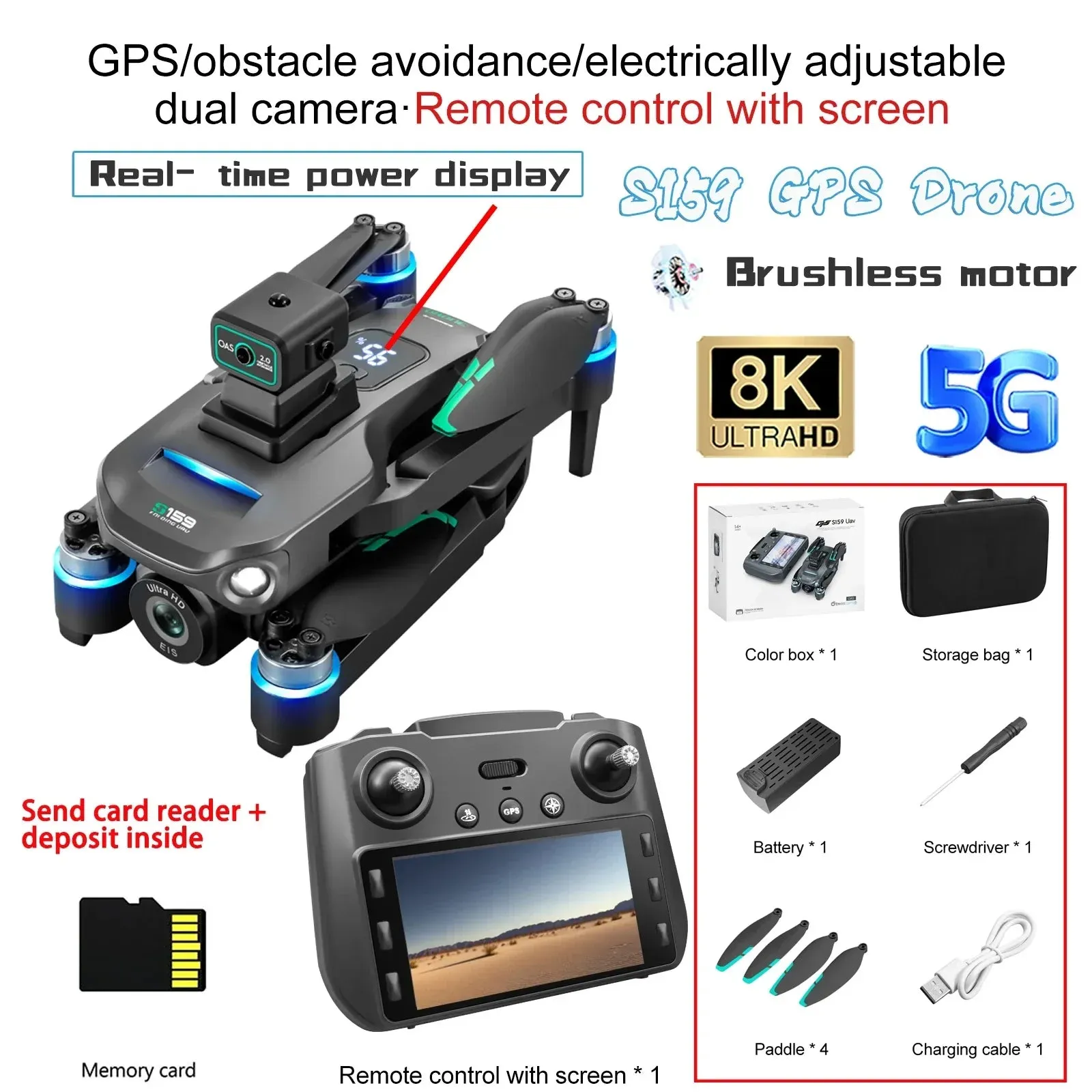 Foldable 8K EIS Dual Camera Drone with 5G FPV Transmission, Omnidirectional Obstacle Avoidance & GPS  260g Lightweight Quadcopter for Aerial Photography (28-Min Flight, 4K/8K HD)