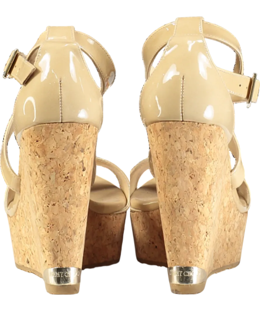 Jimmy Choo Beige Patent Portia Cork Heel Wedges UK 3 EU 36 
