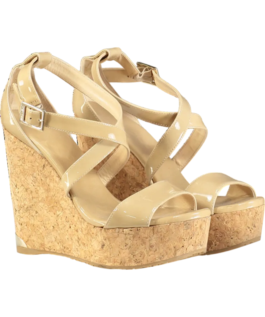 Jimmy Choo Beige Patent Portia Cork Heel Wedges UK 3 EU 36 