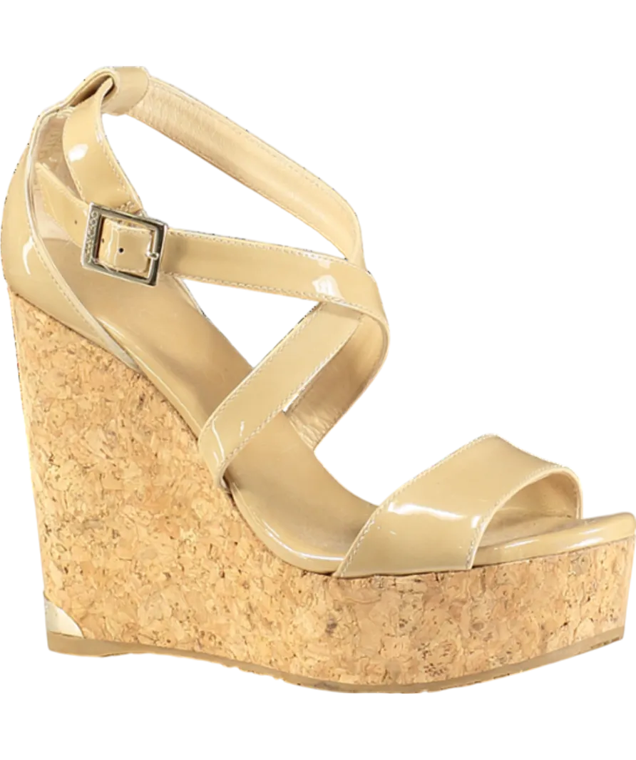 Jimmy Choo Beige Patent Portia Cork Heel Wedges UK 3 EU 36 