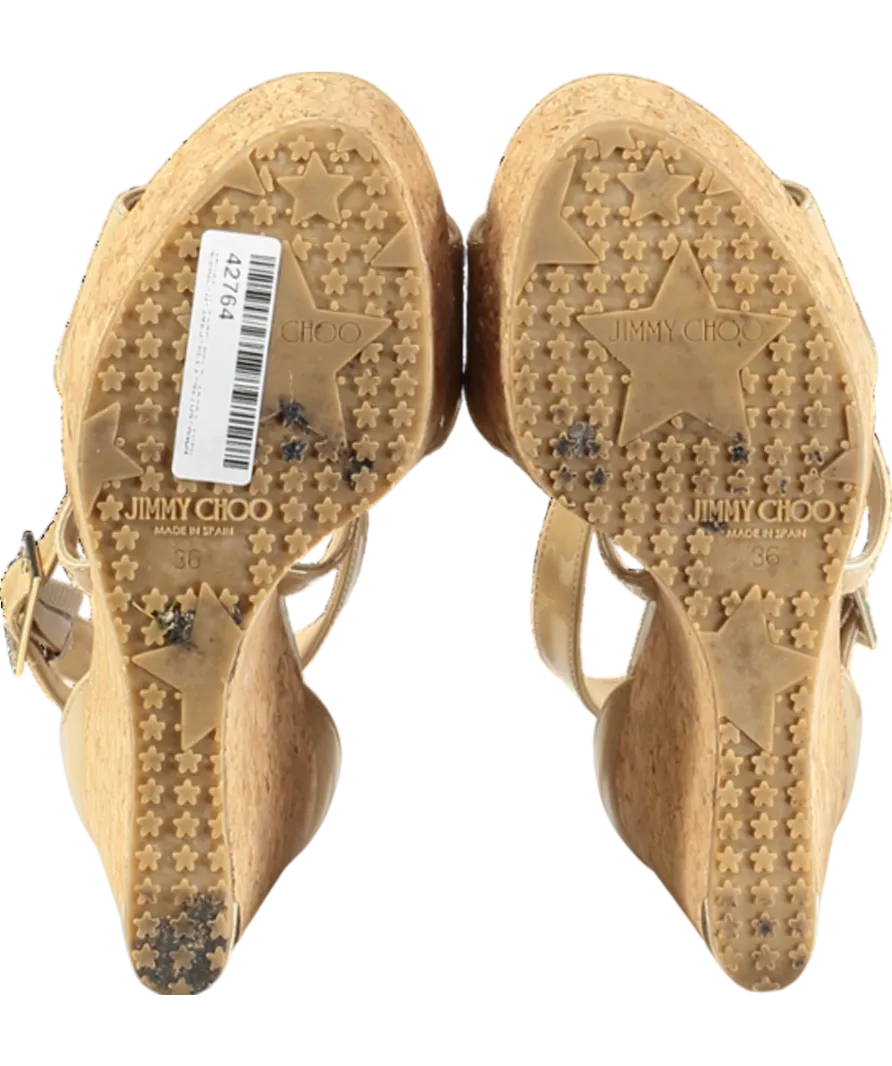 Jimmy Choo Beige Patent Portia Cork Heel Wedges UK 3 EU 36 