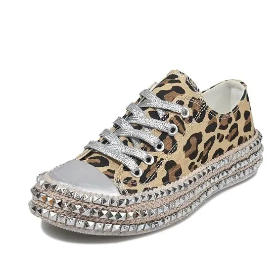 Leopard Print and Black Canvas Shoes