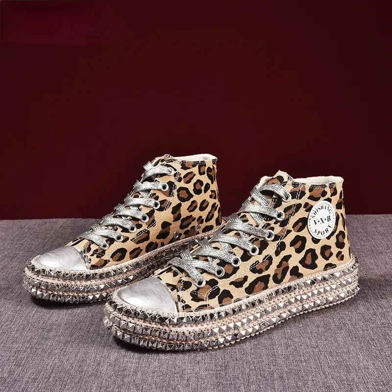 Leopard Print and Black Canvas Shoes