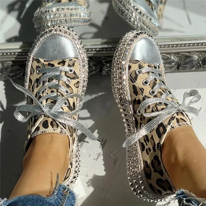 Leopard Print and Black Canvas Shoes