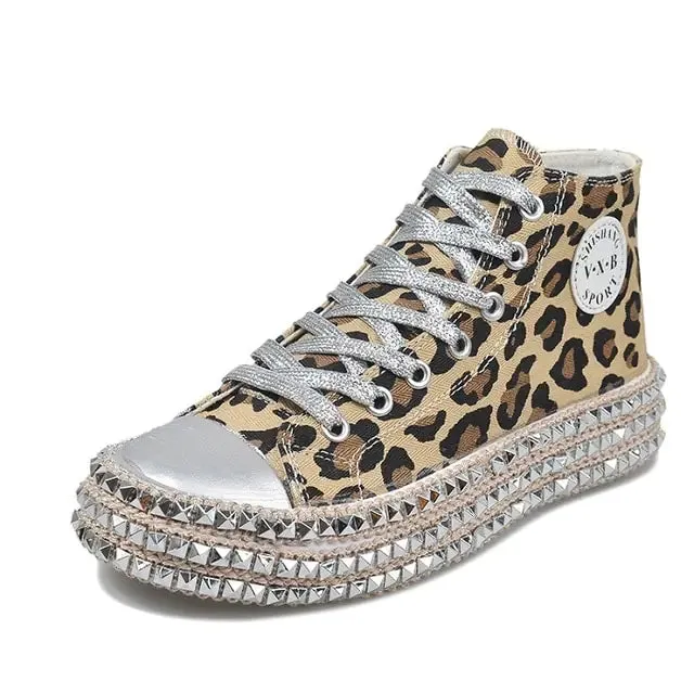 Leopard Print and Black Canvas Shoes