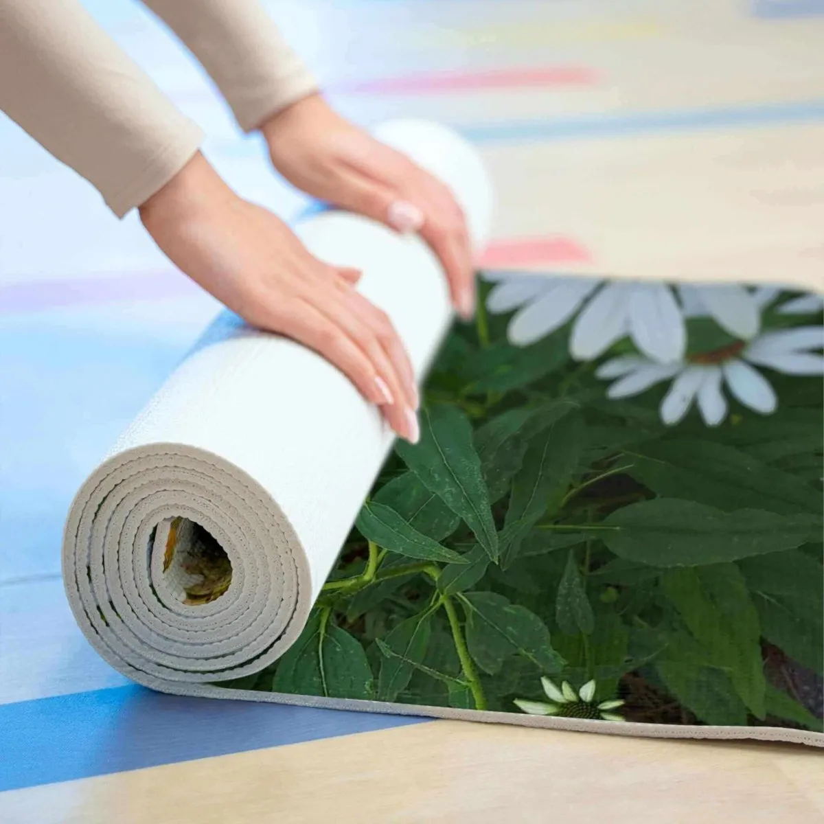 Lightweight Yoga Mat- Garden Daisies Design