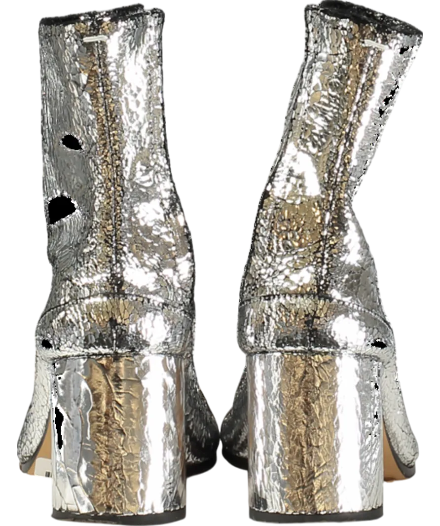 MAISON MARGIELA Metallic Tabi Split-toe Crinkled Patent-leather Ankle Boots UK 2 EU 35 