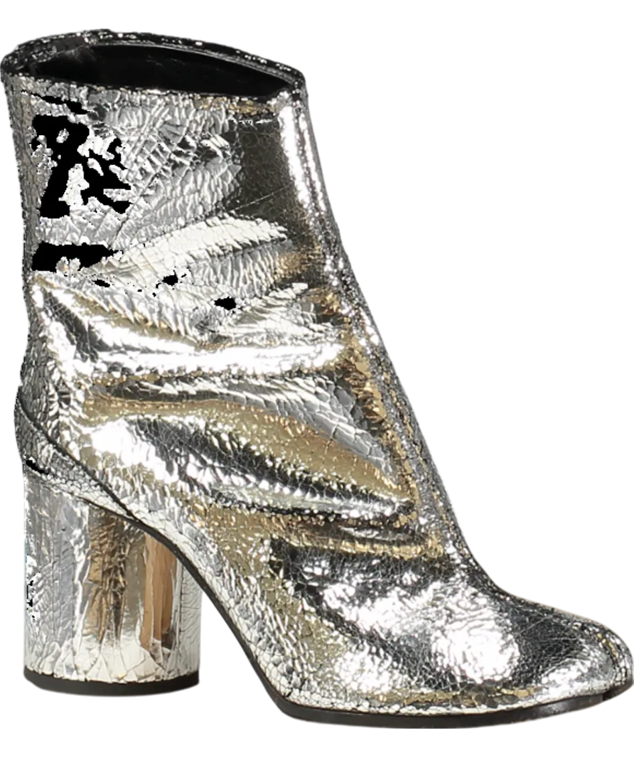 MAISON MARGIELA Metallic Tabi Split-toe Crinkled Patent-leather Ankle Boots UK 2 EU 35 
