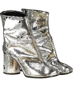 MAISON MARGIELA Metallic Tabi Split-toe Crinkled Patent-leather Ankle Boots UK 2 EU 35 