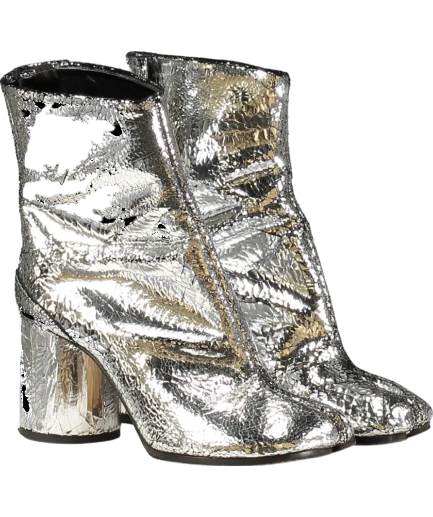 MAISON MARGIELA Metallic Tabi Split-toe Crinkled Patent-leather Ankle Boots UK 2 EU 35 