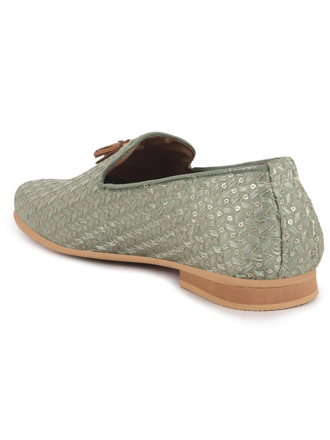 Men Grey Embellished Sequine Tassel Traditional Jutti and Mojaris|Handcrafted Designer Loafers|Wedding Slip-On Party Ethnic Shoes