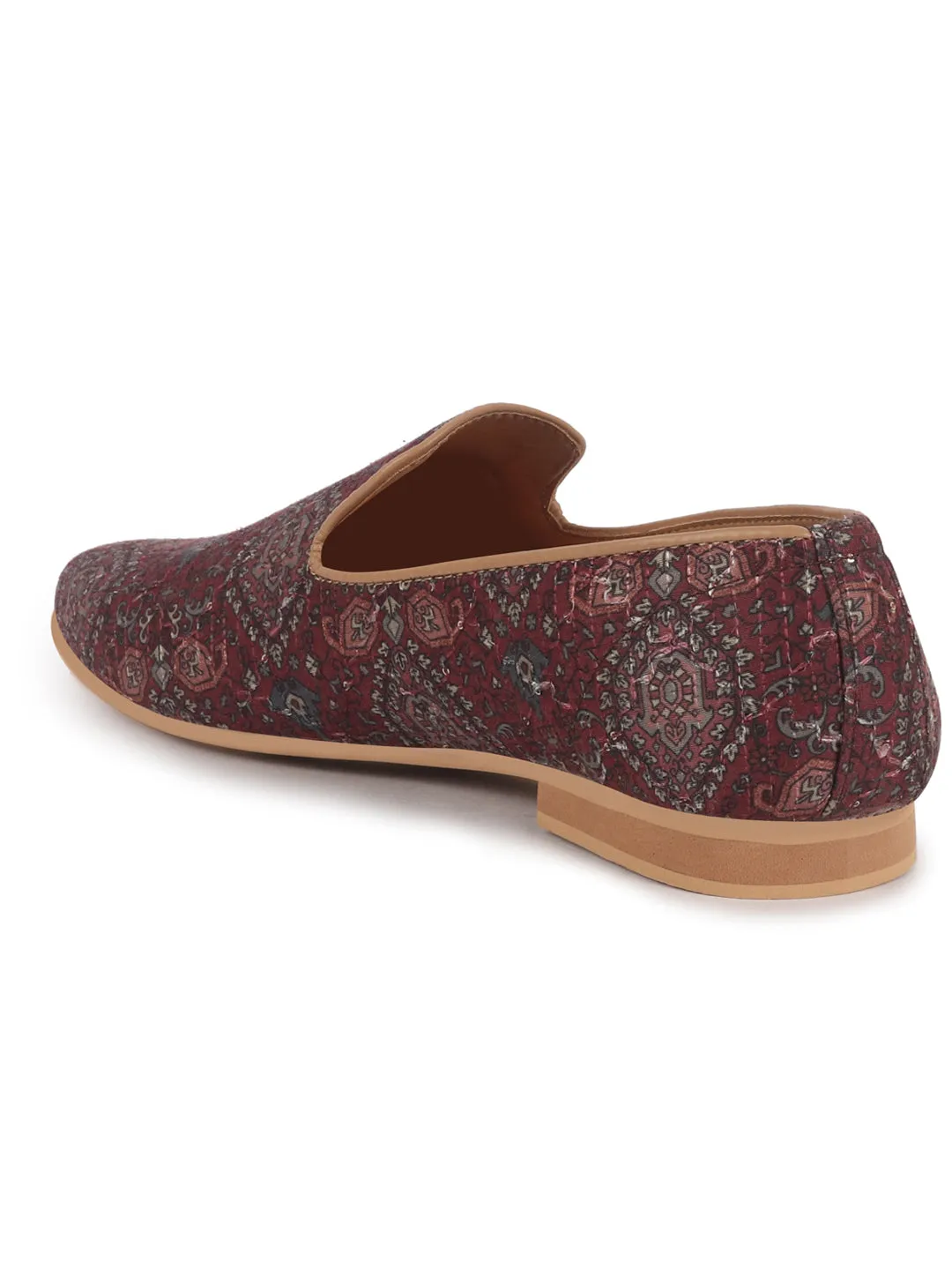 Men Maroon Handcrafted Designer Ethnic Loafers|Traditional Printed Jutti|Slip-On Wedding Sherwani Kurta Mojaris