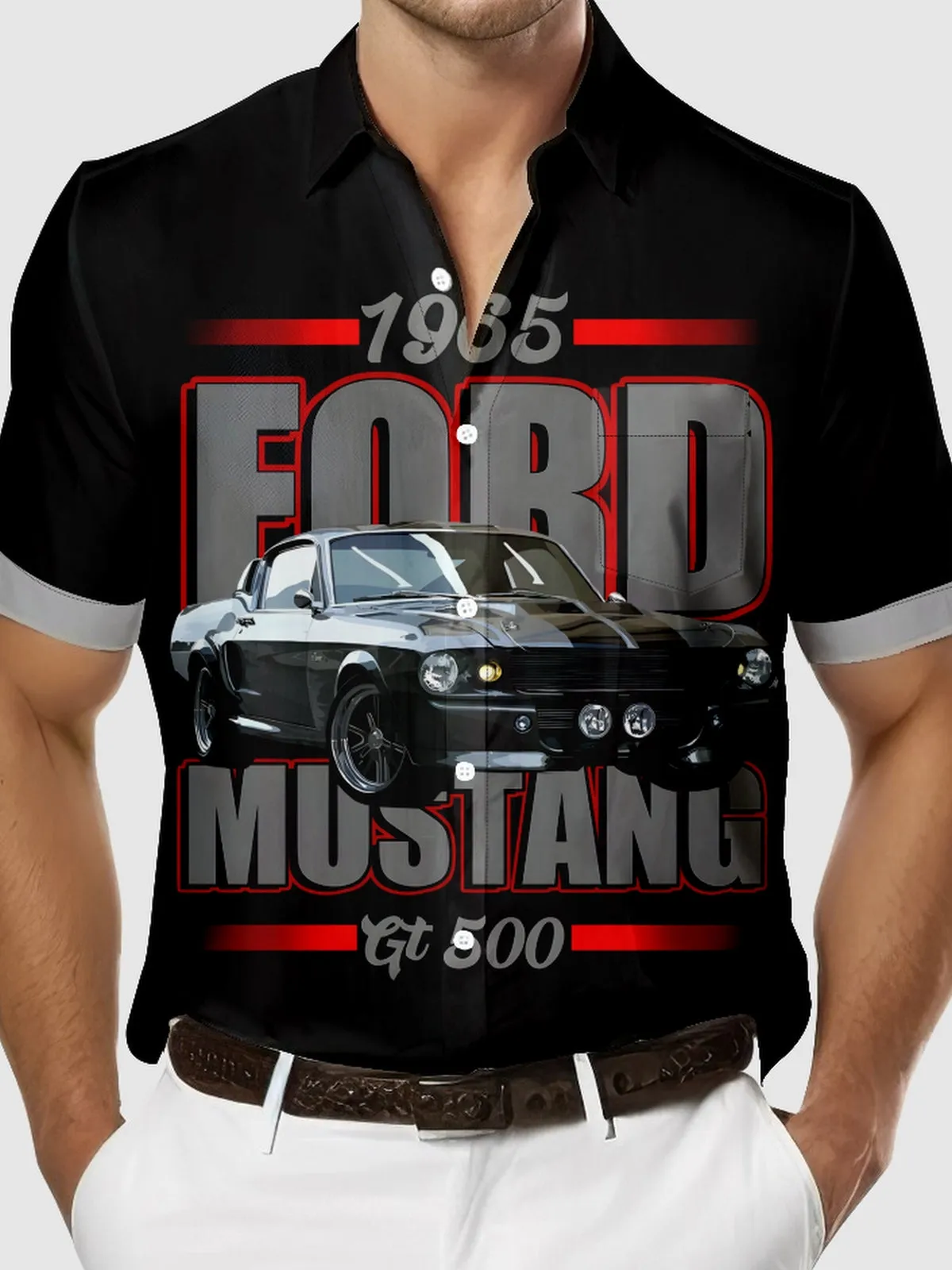 Men's 1965 Ford Mustang Gt 500 Black Short Sleeve Shirt