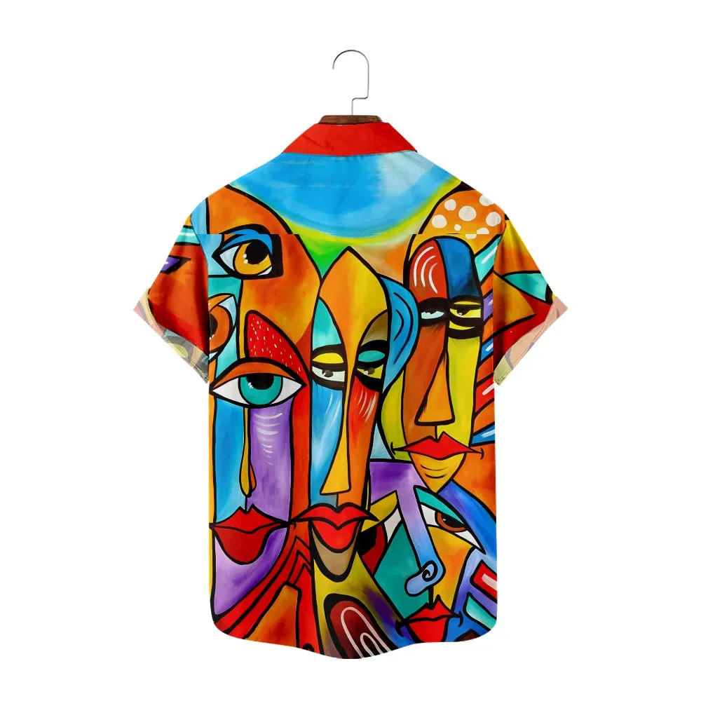 Men's Abstract Painting Print Short Sleeve Shirt