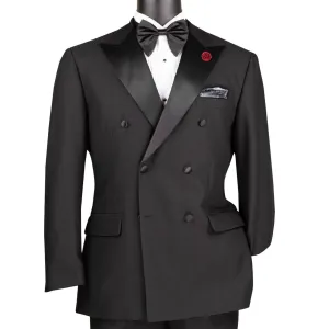 Men’s Black Double-Breasted Tuxedo – Modern Fit 2-Piece Suit with Satin Peak Lapels