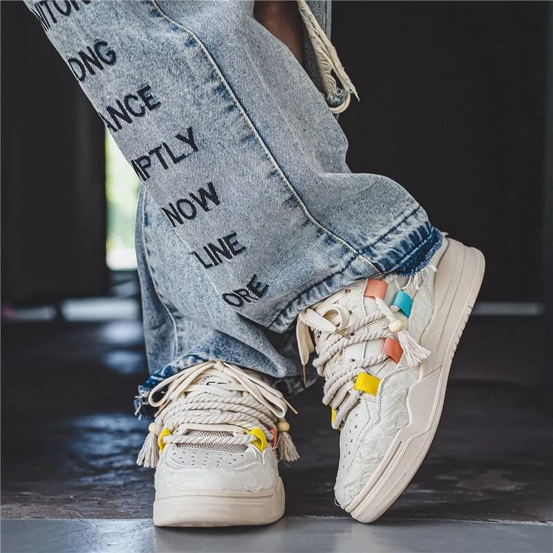 Men's Casual Shoes Fashion Platform Chunky Sneakers Trendy Comfortable All Seasons Men's Lace Up Sneakers